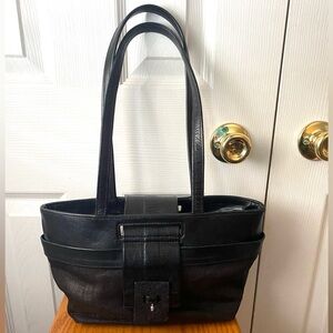 R&Y AUGOUSTI Black Saffiano Smooth Leather and Stingray Tote Bag Handbag